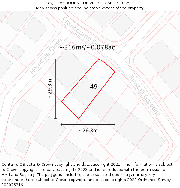 49, CRANBOURNE DRIVE, REDCAR, TS10 2SP: Plot and title map