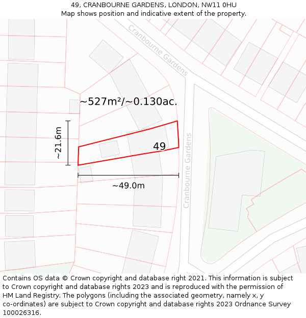 49, CRANBOURNE GARDENS, LONDON, NW11 0HU: Plot and title map