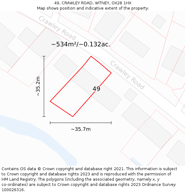 49, CRAWLEY ROAD, WITNEY, OX28 1HX: Plot and title map