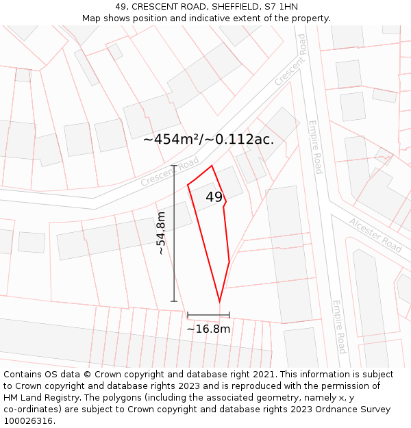 49, CRESCENT ROAD, SHEFFIELD, S7 1HN: Plot and title map