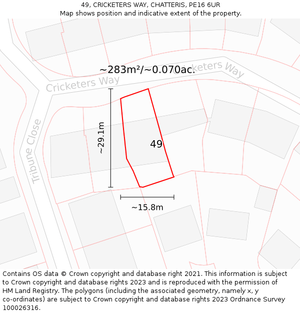 49, CRICKETERS WAY, CHATTERIS, PE16 6UR: Plot and title map