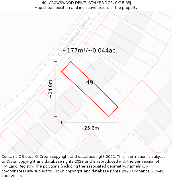 49, CROWSWOOD DRIVE, STALYBRIDGE, SK15 3RJ: Plot and title map