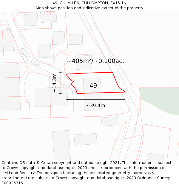 49, CULM LEA, CULLOMPTON, EX15 1NJ: Plot and title map