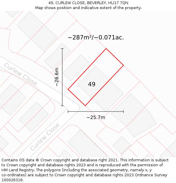 49, CURLEW CLOSE, BEVERLEY, HU17 7QN: Plot and title map