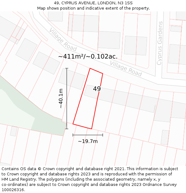 49, CYPRUS AVENUE, LONDON, N3 1SS: Plot and title map