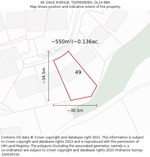 49, DALE AVENUE, TODMORDEN, OL14 6BA: Plot and title map