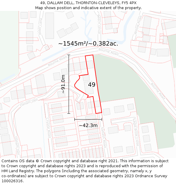 49, DALLAM DELL, THORNTON-CLEVELEYS, FY5 4PX: Plot and title map