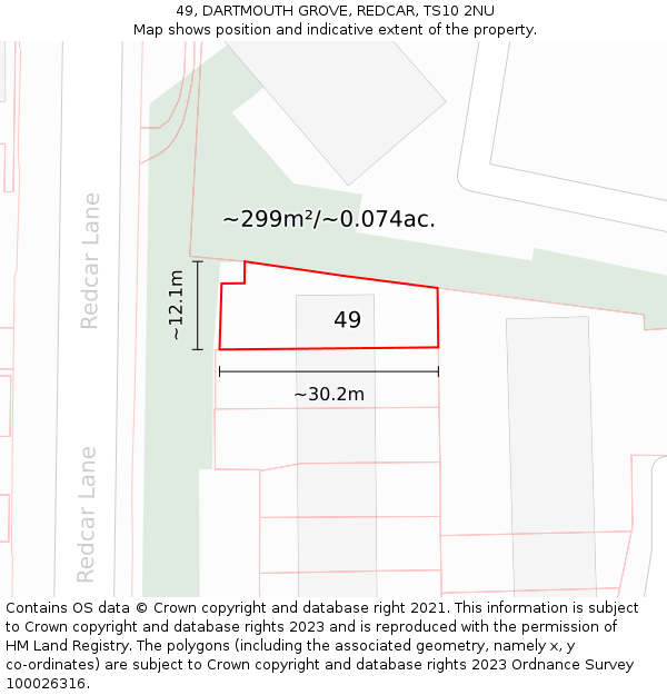 49, DARTMOUTH GROVE, REDCAR, TS10 2NU: Plot and title map