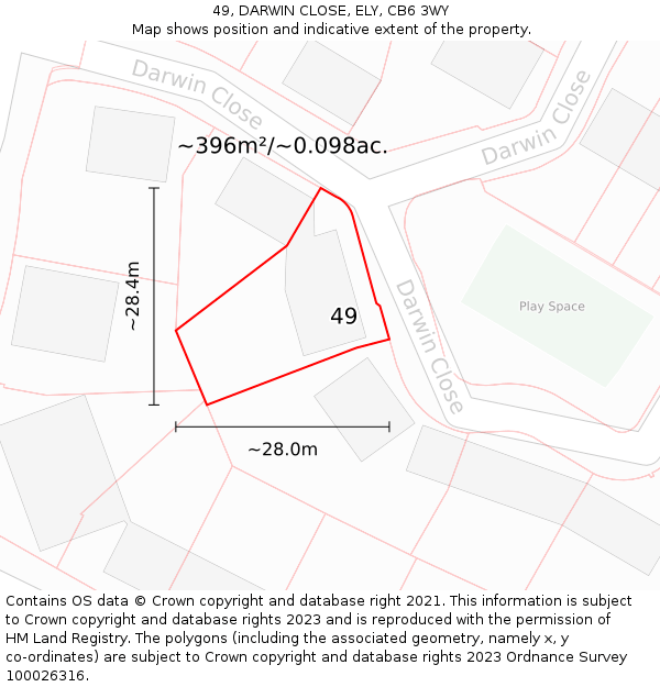 49, DARWIN CLOSE, ELY, CB6 3WY: Plot and title map