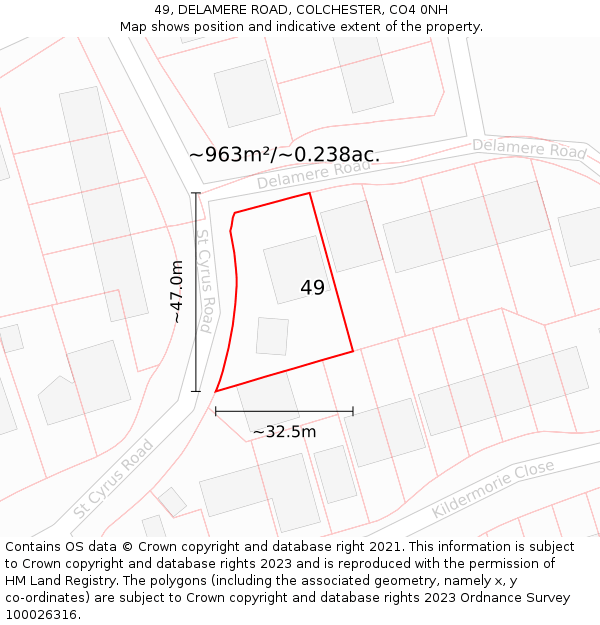 49, DELAMERE ROAD, COLCHESTER, CO4 0NH: Plot and title map