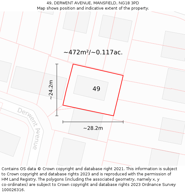 49, DERWENT AVENUE, MANSFIELD, NG18 3PD: Plot and title map