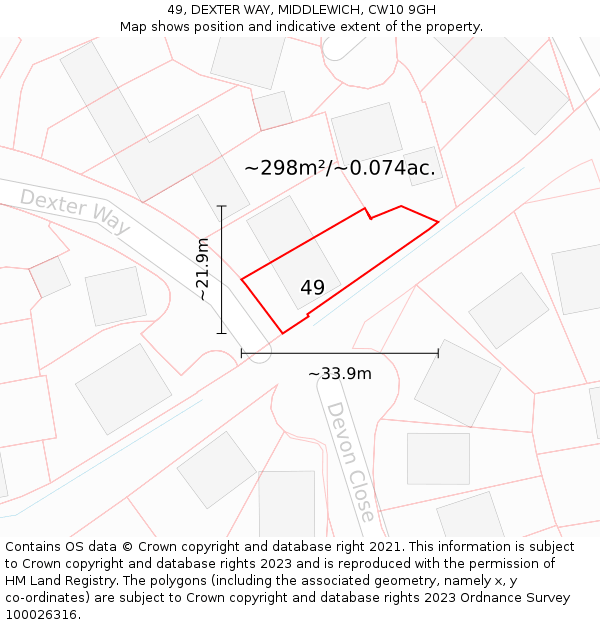 49, DEXTER WAY, MIDDLEWICH, CW10 9GH: Plot and title map