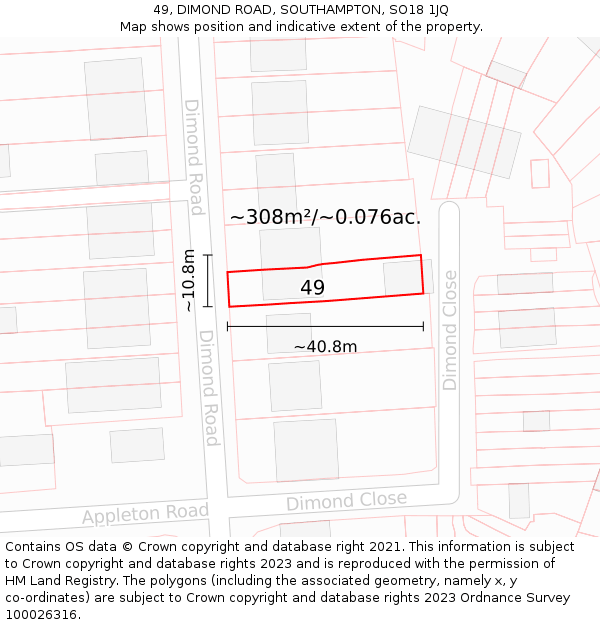 49, DIMOND ROAD, SOUTHAMPTON, SO18 1JQ: Plot and title map