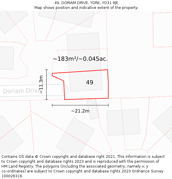 49, DORIAM DRIVE, YORK, YO31 9JE: Plot and title map