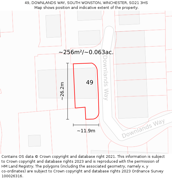 49, DOWNLANDS WAY, SOUTH WONSTON, WINCHESTER, SO21 3HS: Plot and title map