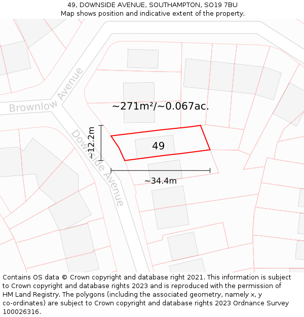 49, DOWNSIDE AVENUE, SOUTHAMPTON, SO19 7BU: Plot and title map