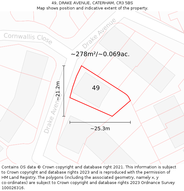 49, DRAKE AVENUE, CATERHAM, CR3 5BS: Plot and title map