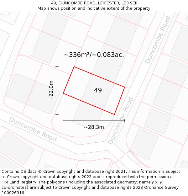 49, DUNCOMBE ROAD, LEICESTER, LE3 9EP: Plot and title map