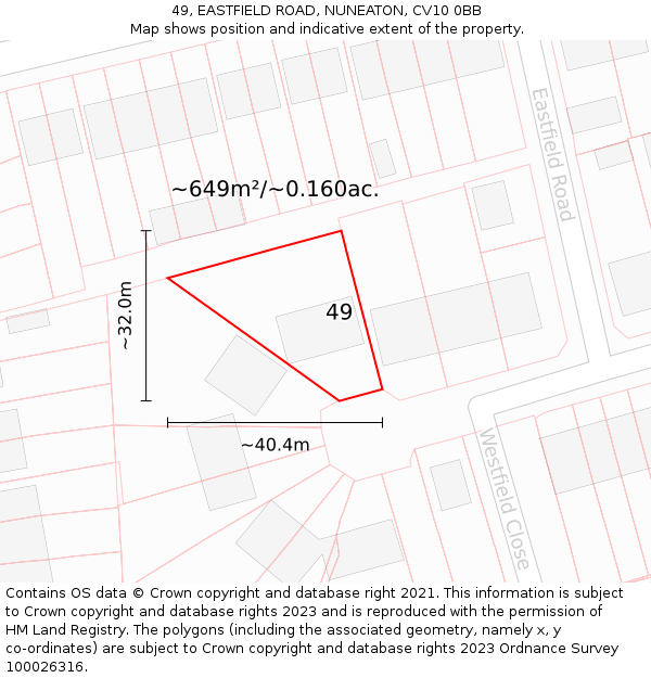 49, EASTFIELD ROAD, NUNEATON, CV10 0BB: Plot and title map