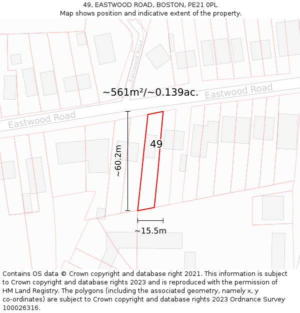 49, EASTWOOD ROAD, BOSTON, PE21 0PL: Plot and title map