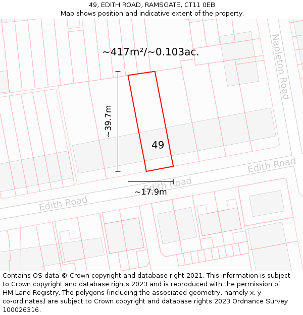 49, EDITH ROAD, RAMSGATE, CT11 0EB: Plot and title map