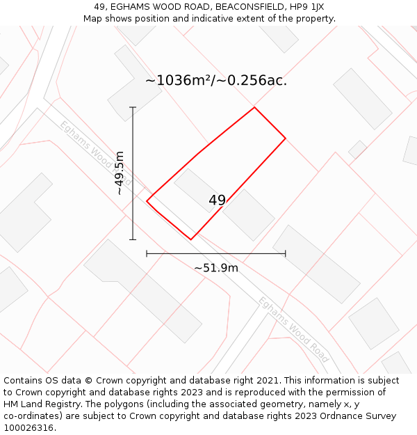 49, EGHAMS WOOD ROAD, BEACONSFIELD, HP9 1JX: Plot and title map