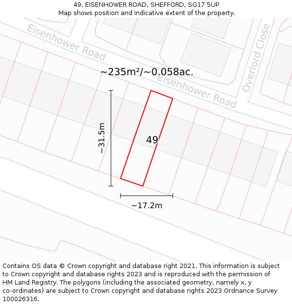 49, EISENHOWER ROAD, SHEFFORD, SG17 5UP: Plot and title map