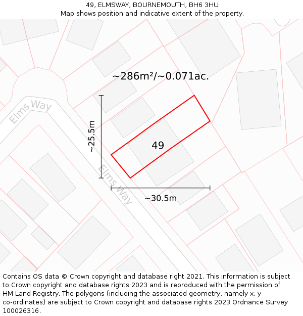 49, ELMSWAY, BOURNEMOUTH, BH6 3HU: Plot and title map