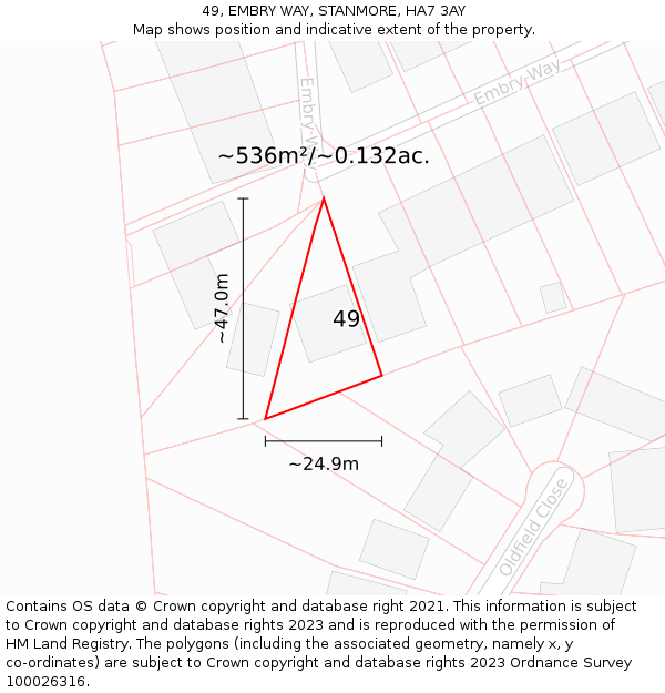 49, EMBRY WAY, STANMORE, HA7 3AY: Plot and title map