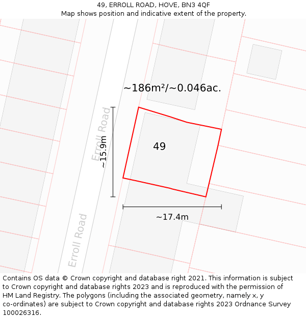 49, ERROLL ROAD, HOVE, BN3 4QF: Plot and title map