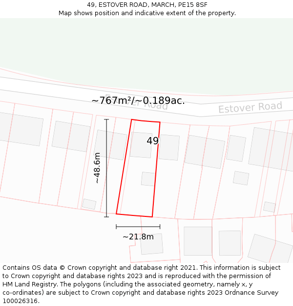 49, ESTOVER ROAD, MARCH, PE15 8SF: Plot and title map