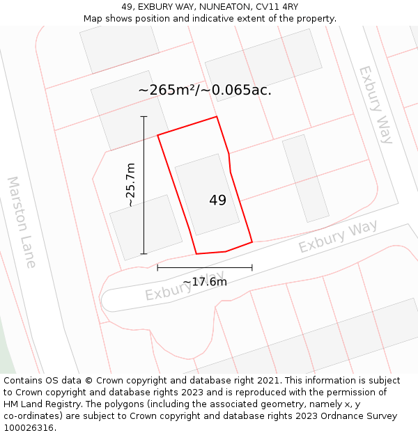 49, EXBURY WAY, NUNEATON, CV11 4RY: Plot and title map