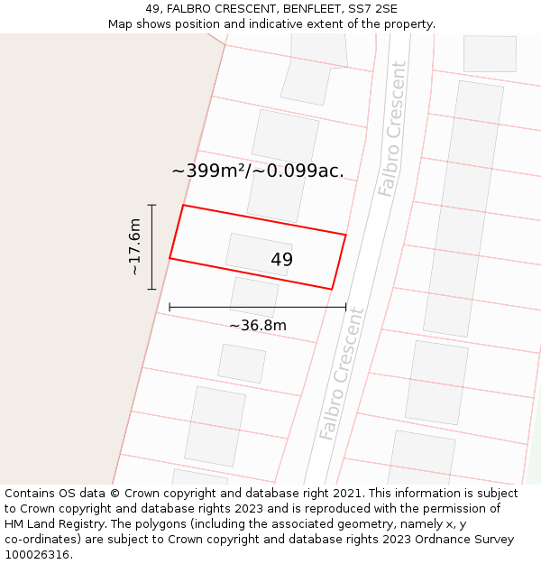 49, FALBRO CRESCENT, BENFLEET, SS7 2SE: Plot and title map