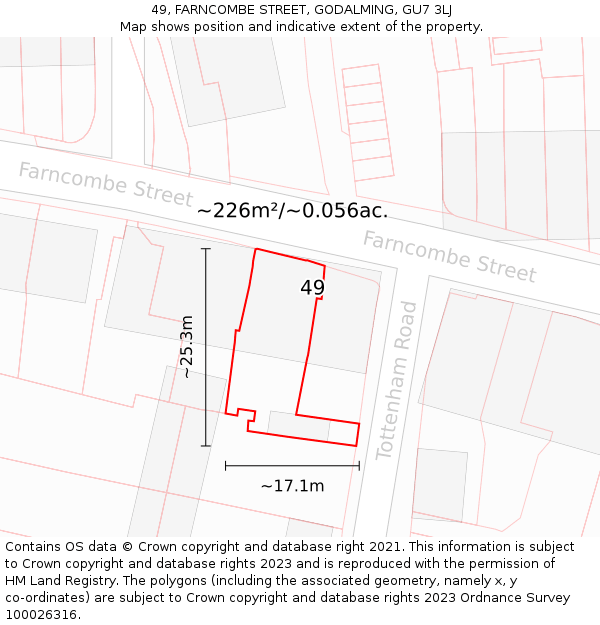 49, FARNCOMBE STREET, GODALMING, GU7 3LJ: Plot and title map