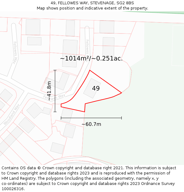 49, FELLOWES WAY, STEVENAGE, SG2 8BS: Plot and title map