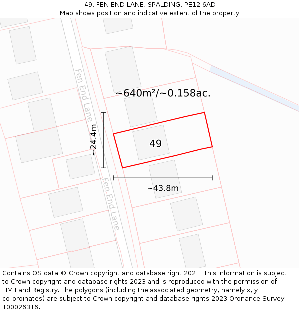 49, FEN END LANE, SPALDING, PE12 6AD: Plot and title map