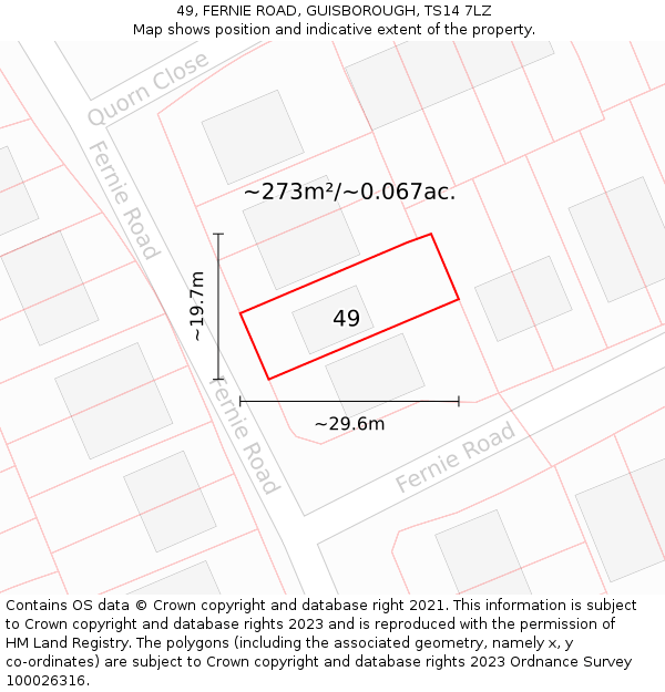 49, FERNIE ROAD, GUISBOROUGH, TS14 7LZ: Plot and title map