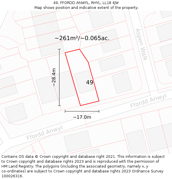 49, FFORDD ANWYL, RHYL, LL18 4JW: Plot and title map