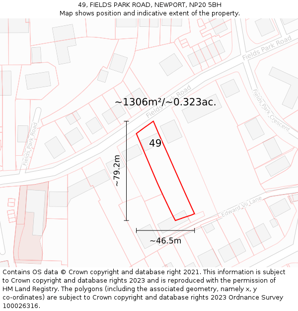 49, FIELDS PARK ROAD, NEWPORT, NP20 5BH: Plot and title map