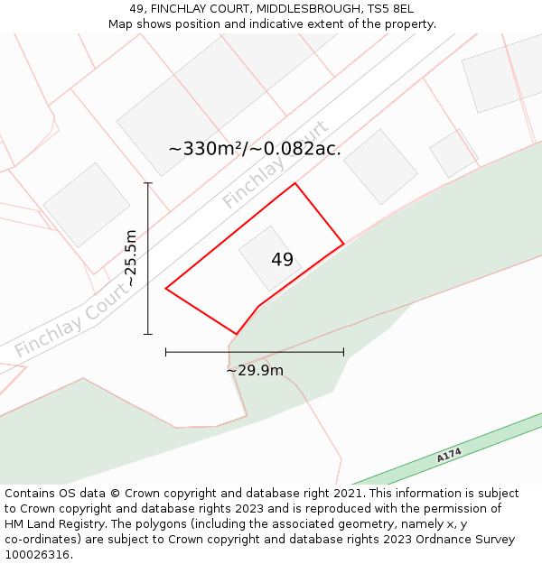 49, FINCHLAY COURT, MIDDLESBROUGH, TS5 8EL: Plot and title map