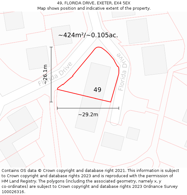 49, FLORIDA DRIVE, EXETER, EX4 5EX: Plot and title map