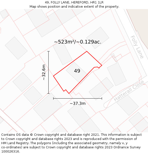 49, FOLLY LANE, HEREFORD, HR1 1LR: Plot and title map