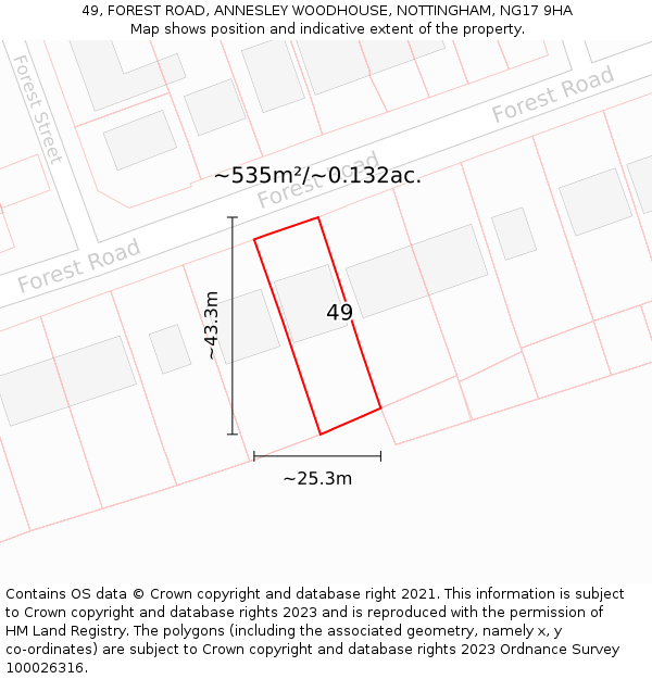 49, FOREST ROAD, ANNESLEY WOODHOUSE, NOTTINGHAM, NG17 9HA: Plot and title map