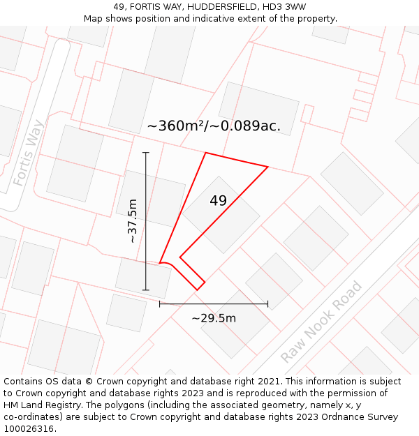 49, FORTIS WAY, HUDDERSFIELD, HD3 3WW: Plot and title map