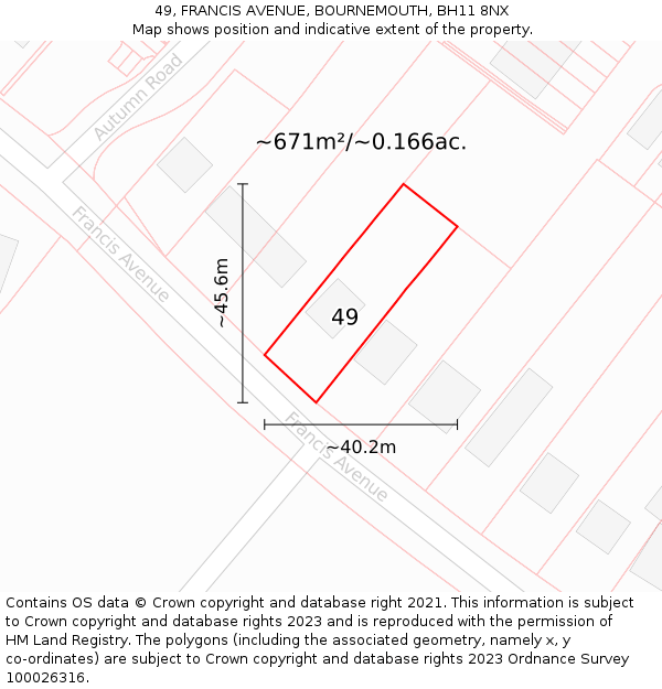 49, FRANCIS AVENUE, BOURNEMOUTH, BH11 8NX: Plot and title map