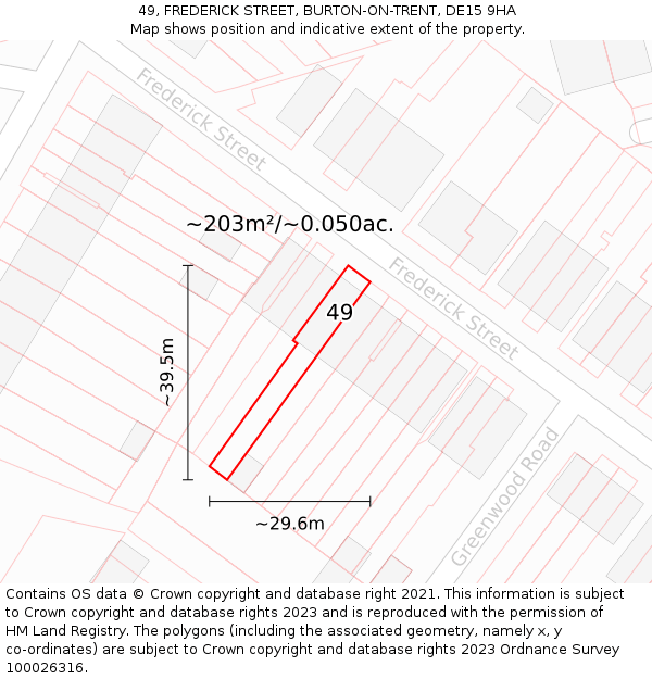 49, FREDERICK STREET, BURTON-ON-TRENT, DE15 9HA: Plot and title map