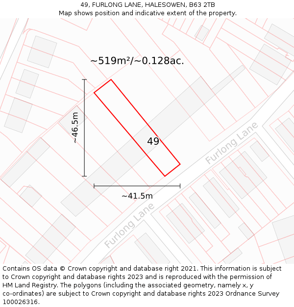 49, FURLONG LANE, HALESOWEN, B63 2TB: Plot and title map