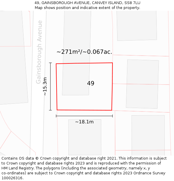 49, GAINSBOROUGH AVENUE, CANVEY ISLAND, SS8 7LU: Plot and title map