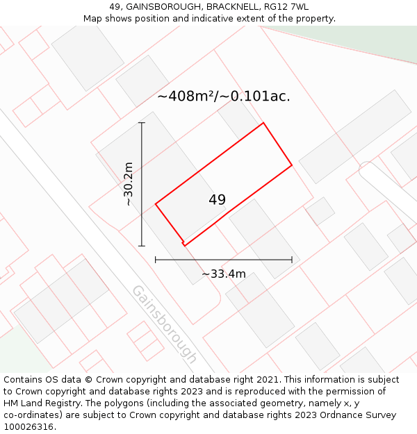 49, GAINSBOROUGH, BRACKNELL, RG12 7WL: Plot and title map
