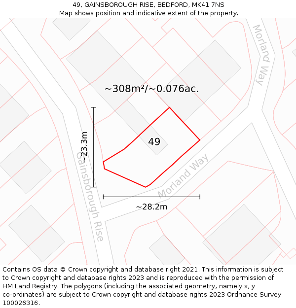 49, GAINSBOROUGH RISE, BEDFORD, MK41 7NS: Plot and title map